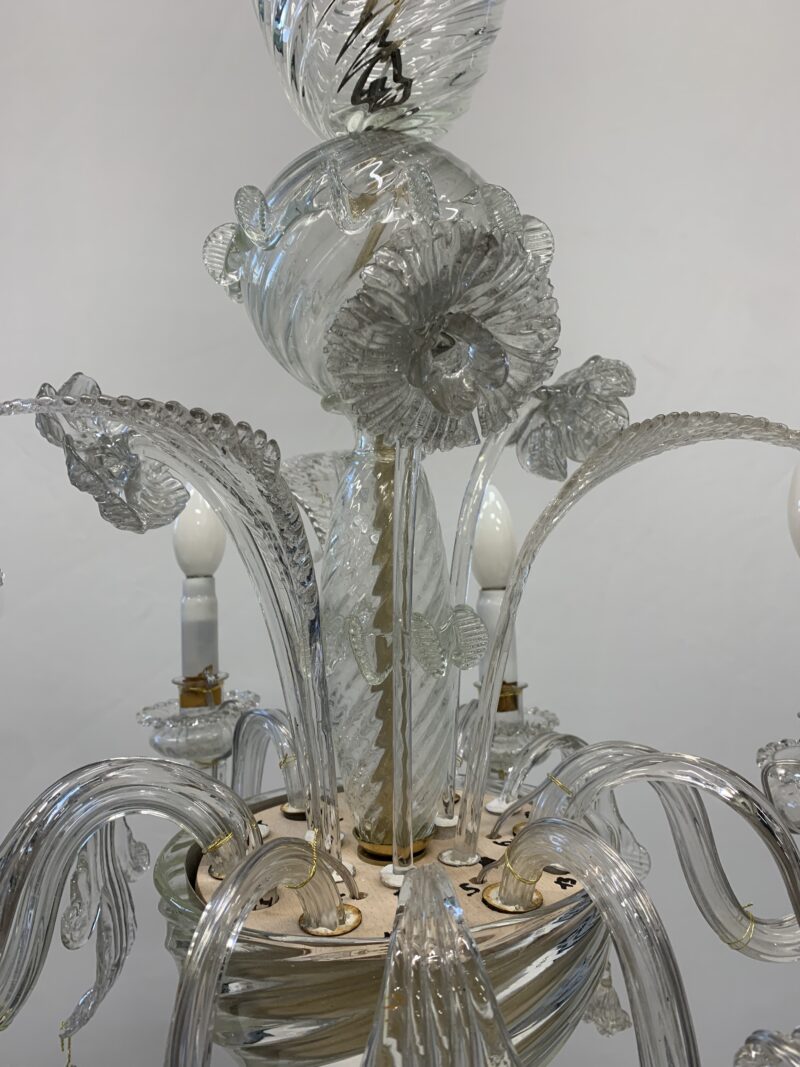 Lampadario restaurato attribuito a Seguso del 1940 6 luci candele in vetro - immagine 4