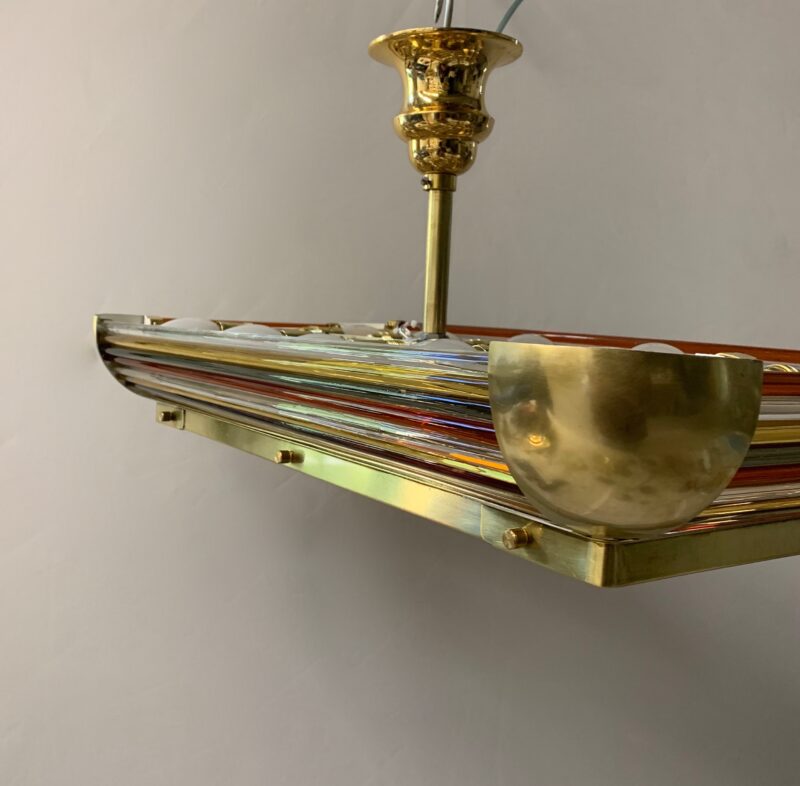 Lampadario decò con bacchette di murano in ottone ditta greco - immagine 5