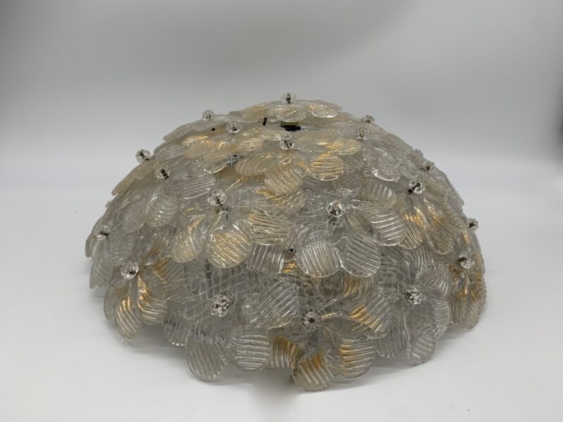 plafoniera anni 1980 con fiorellini di Murano cristallo e oro - immagine 3