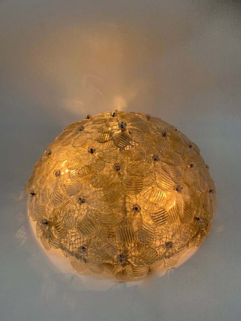 plafoniera anni 1980 con fiorellini di Murano cristallo e oro - immagine 5