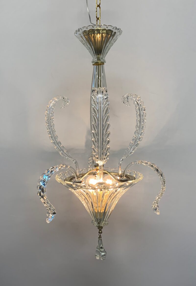 Lampadario attribuito a Seguso del 1950 in ottone e vetro