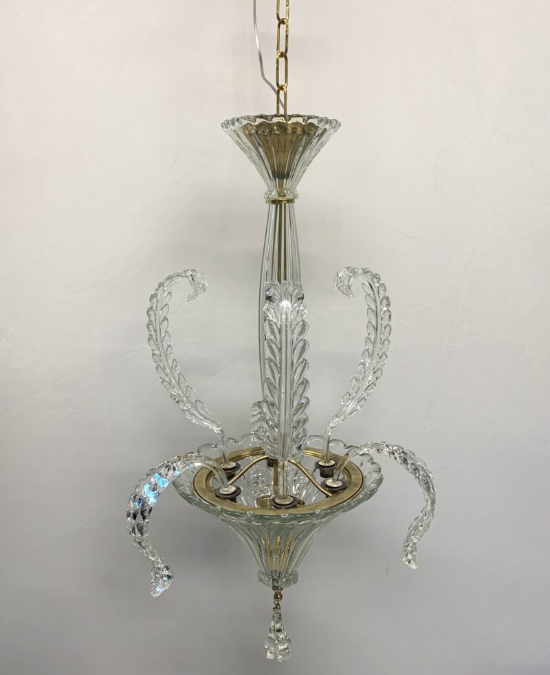 Lampadario attribuito a Seguso del 1950 in ottone e vetro - immagine 2