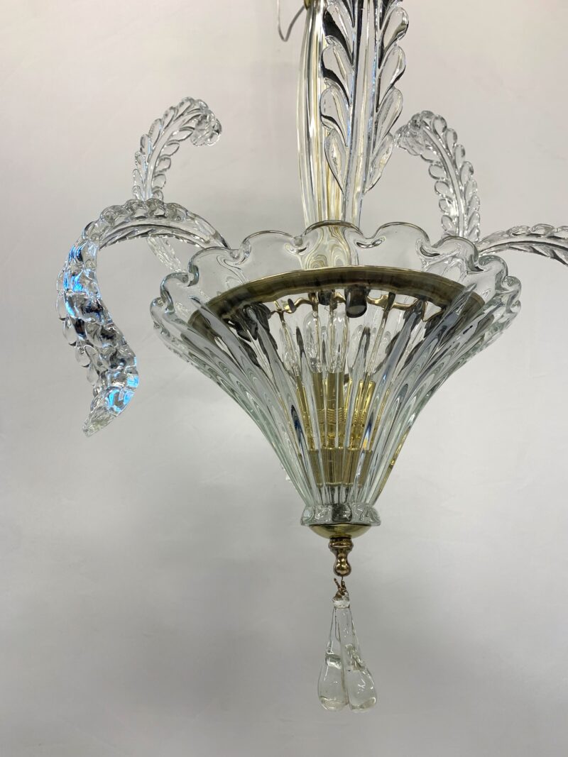 Lampadario attribuito a Seguso del 1950 in ottone e vetro - immagine 3