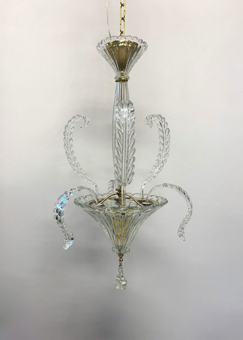 Lampadario attribuito a Seguso del 1950 in ottone e vetro - immagine 4
