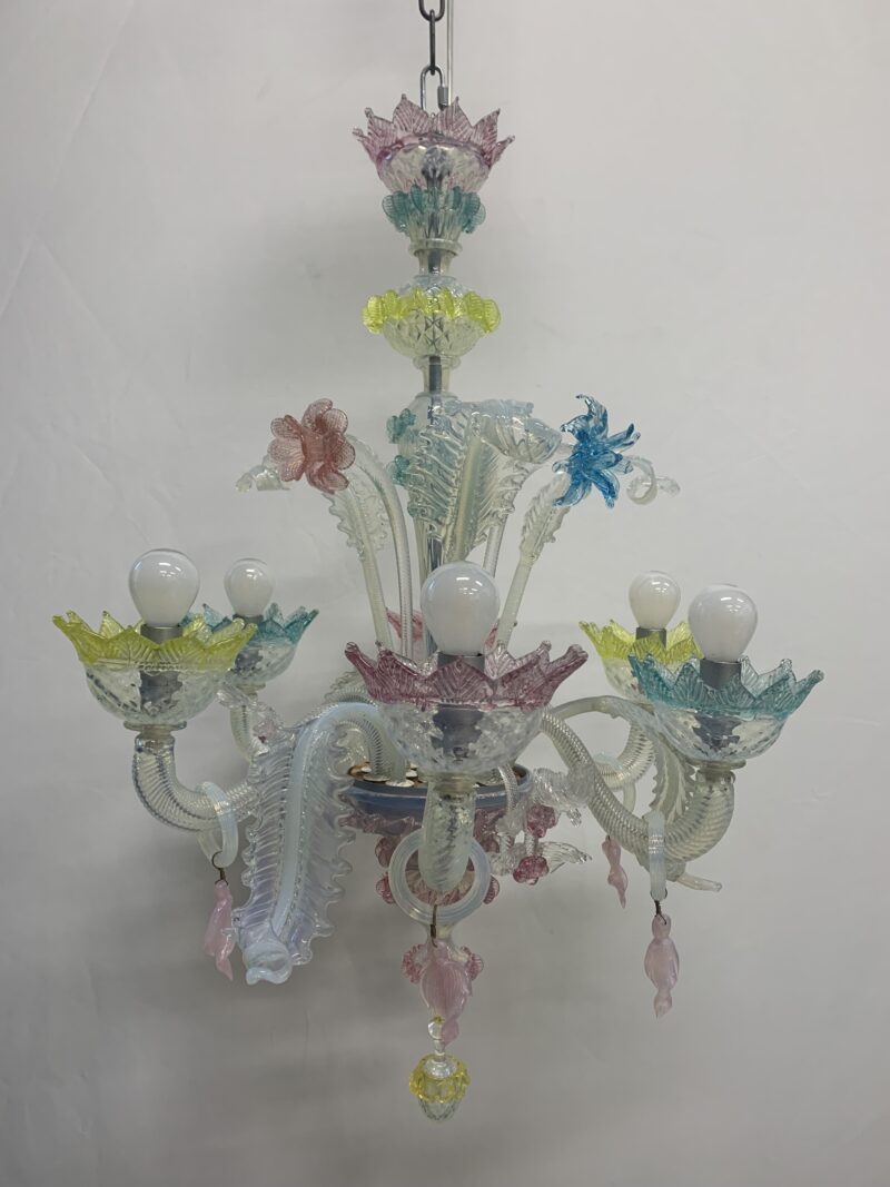 Lampadario Pendente di Murano attribuito a CESARE TOSO anni 1960 6 luci italy - immagine 3