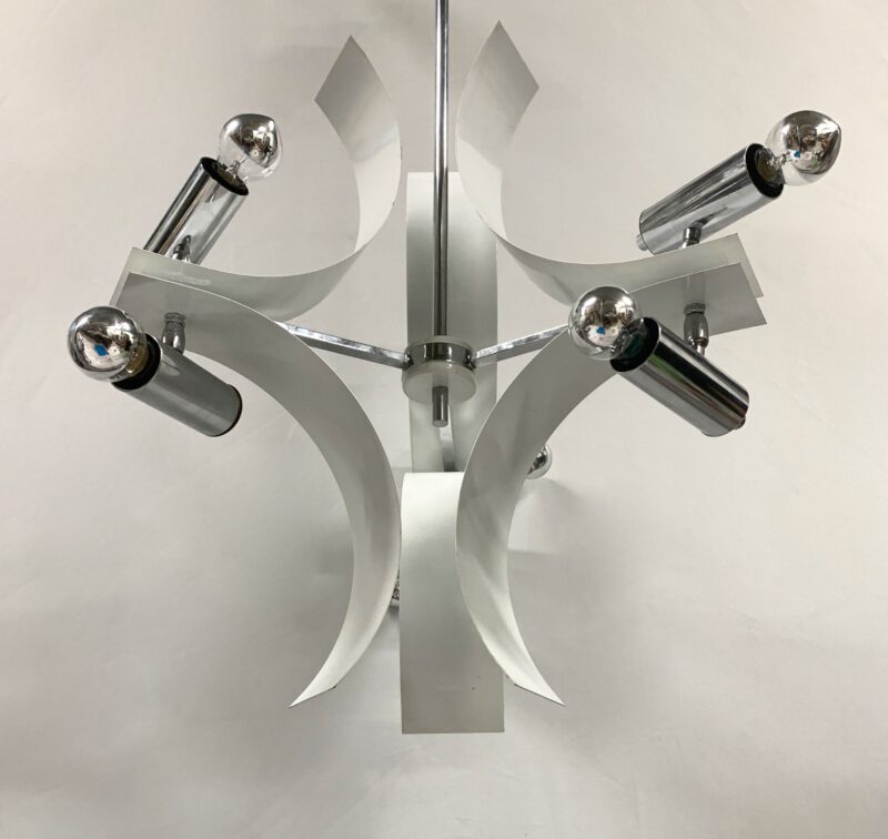 Lampadario con faretti design attribuito a reggiani design 1970 pendente bianco - immagine 6