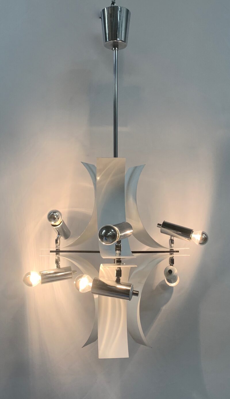 Lampadario con faretti design attribuito a reggiani design 1970 pendente bianco